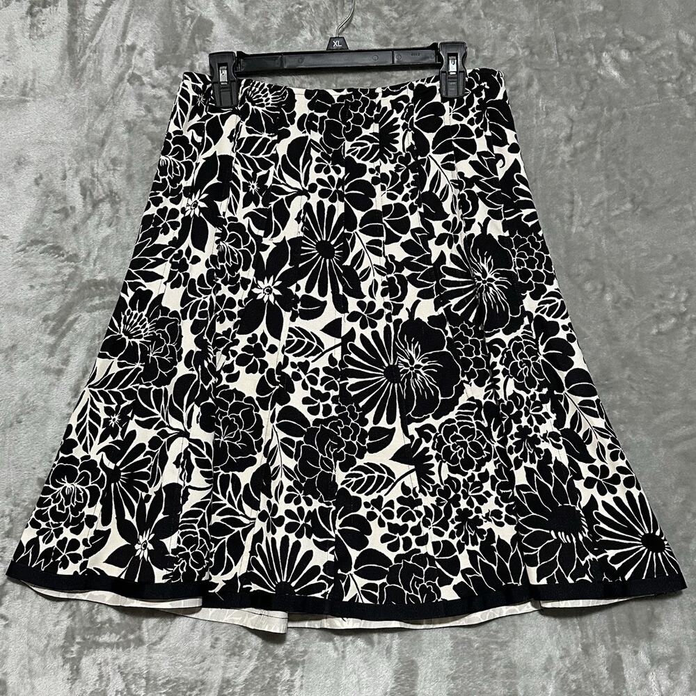 Ann Taylor Silk Floral Pleated Midi Skirt Womens 8 Black Fairy Whimsigoth Lined
